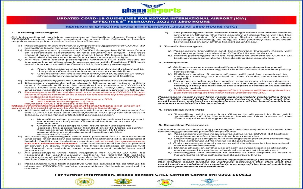 Updated COVID-19 Guidelines for Kotoka International Airport Effective 8th February 2021